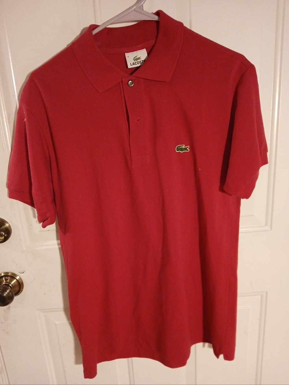 Lacoste Mens Med 4 Magenta Red Short Sleeved Polo Shirt